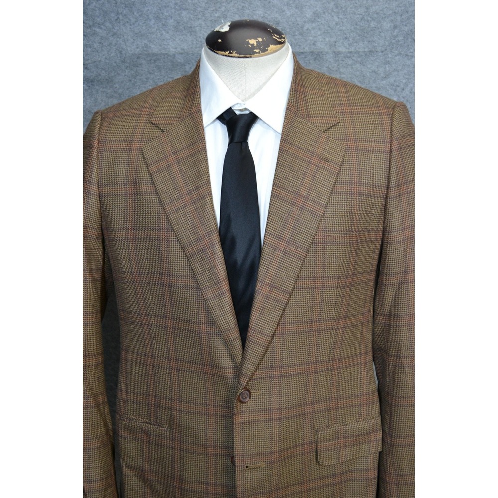 Loro Piana Sport Coat Men's 40 Brown Plaid windowpane Wool Tweed Blazer Italy